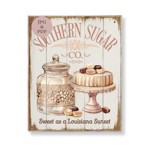 Südzucker Firma Schild Vintage Candy Glas Küche Wand Kunst Louisiana Dessert Druck Rustikal Süßigkeiten Dekor Digitale Bäckerei Poster