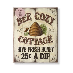 Honey Bee Farm Schild: Vintage Küche Wandbild (Digitaler Download)