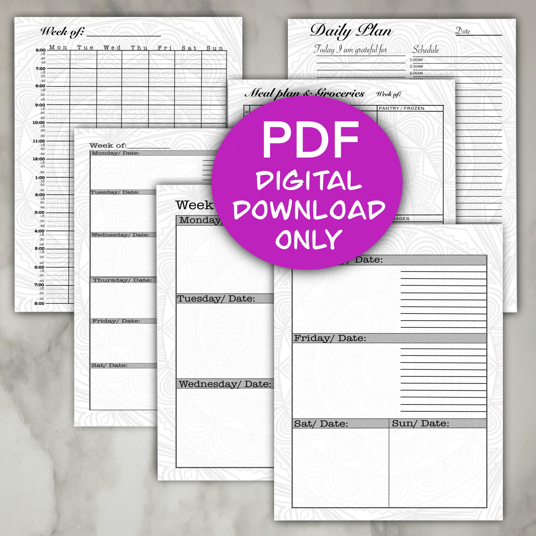 weekly calendar printable pdf etsy