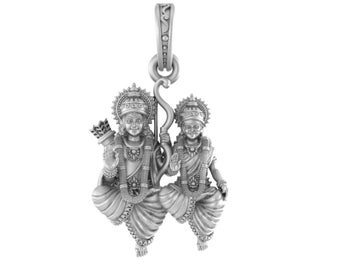 Akshat Sapphire Sterling Silver (92.5% purity) God Ram and Maa Sita (Big Size) Pendant for Men & Women Pure Silve Shri Ram Sita Locket