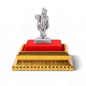Akshat Sapphire 99.9% Pure Silver Lord Krishna Idol with Acrylic Box for Pooja Room, office desk, Car Dashboard