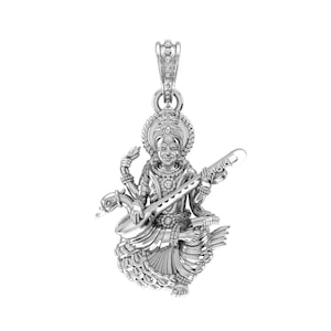 Goddess Maa Saraswati Silver Pendant (92.5% purity) by Akshat Sapphire Maa Saraswati Locket for Men and Women