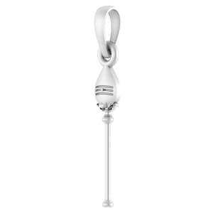 May include: Silver pendant featuring a Shiva lingam, a symbol of Lord Shiva in Hinduism. The pendant has a loop at the top for attaching to a chain.