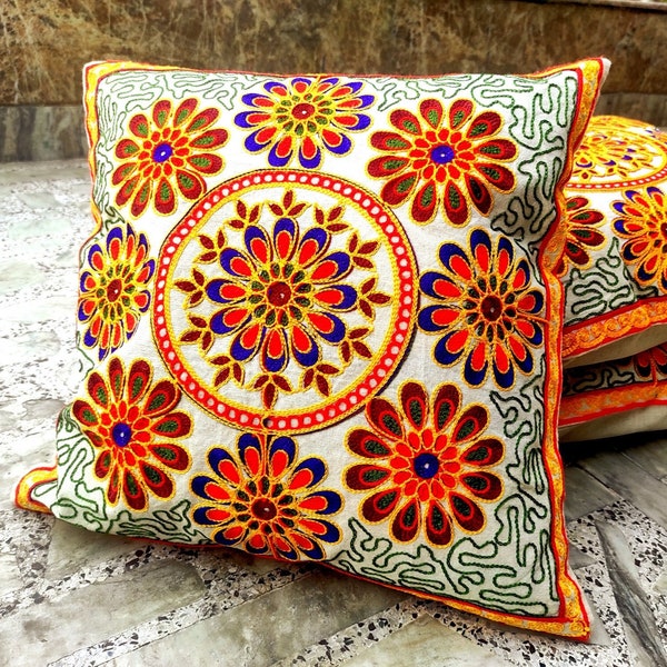 Colorful pillow case boho pillow cover Indian embroidery cushion cover kantha pillow covers cotton pillow cover colorful cushion cover