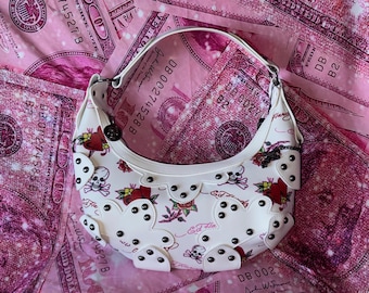 Ed Hardy Skull & Roses Shoulder Bag Y2K Tattoo Print Designer
