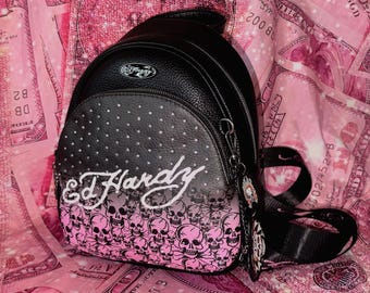 Ed Hardy Skull & Roses Shoulder Bag Y2K Tattoo Print Designer