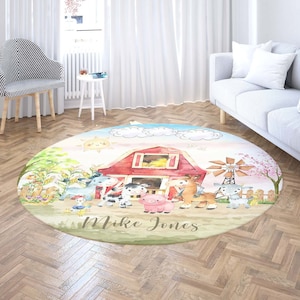 Bauernhof Tier Freunde rund Teppich, Kuh Schwein Baby Jungen Zimmer Dekor, Animal Kingdom Teppich, Benutzerdefinierte Kinderzimmer Matte, Kinder Spielzimmer Matte, Babypartygeschenk
