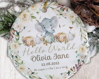 Elefante, decorazione natalizia, decorazione con statistiche di nascita, regalo per neonato, ricordo personalizzato per neonato, decorazione personalizzata per annuncio di nascita