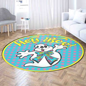Halloween Ghost Round Rug, Hey Boo Carpet, Retro Halloween Home Decor, Nursery Kids Room PlayMat, Round Kitchen Mat, Circle Floor Mat