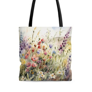 Wildflowers Meadow Tote Bag, Floral Garden Picnic Bag, Spring Flowers Bag, Summer Outdoor Bag, Nature Lover Gift, Cottagecore Gift