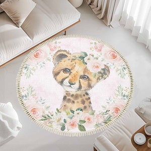 Babykleed bloemen babyluipaard: roze roos tapijt voor meisjeskamer, speelkleed voor kinderen