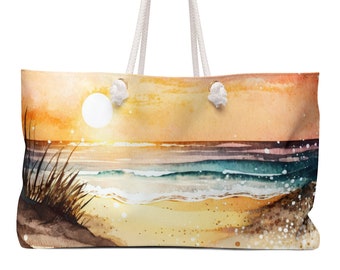 Sunset Beach Weekender Bag, Beach Girl Bag, Summer Tote Bag, Sun Sea Ocean Lover Picnic Bag, Girls Trip Getaway Gift for Surfer, Outdoor bag