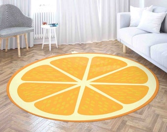 Orange Slice Rug, Summer Fruits Carpet, Fruit Lover Gift, Funny Food Home Decor, Kids Room Play Mat, Circle Kitchen Floor Mat