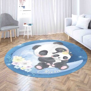 Mom and Baby Panda Round Rug, Custom Name Nursery Carpet, Moon Night Sky Home Decor, Kids Room Playmat, Safari Animal Party Decor