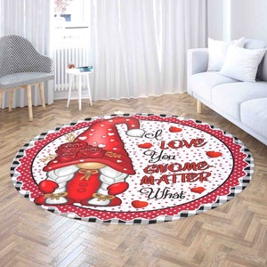 Tapete de gnomos eu te amo, tapete de dia dos namorados, tapete de decoração romântica para casa, tapete de quarto infantil, tapete de banho redondo, tapete de chão de cozinha circular