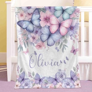Personalized Butterfly Nursery Blanket Custom Baby Name Blanket Kids Custom Name Blanket Butterfly Baby Shower Gift For Girls Throw