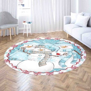 Christmas Snowmen Carpet Rug, Merry Christmas Mat, Winter Xmas Home Decor Nursery Kids Room Mat, Round Bath Mat, Circle Kitchen Floor Mat