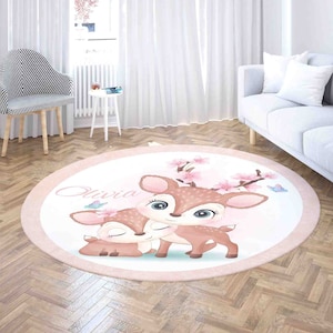 Mama und Baby Rentier Teppich, Runder Teppich mit Name, Kinderteppich, Baby Shower Party Decor, Geschenk für Neugeborene