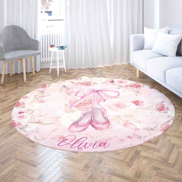 Pink Ballerina Round Rug, Fairytale Dance Nursery Carpet, Personalised Ballet Lover Gift, Kids Room Circle Playmat, Kids Birthday Gift