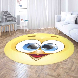 Chicken Face Round Rug, Easter Chick Nursery Carpet, Funny Home Decor Gift, Kids Room Playmat, Cartoon Living Room Mat, Circle Floor Mat