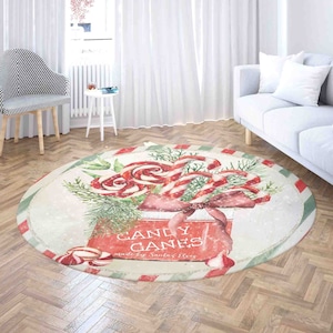 Vintage Candy Cane Runder Teppich, Frohe Weihnachten Teppich, Winter Weihnachten Wohnkultur, Wohnzimmer Matte, Runde Badematte, Kreis Küchen Bodenmatte