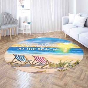 Life Is Better At The Beach Round Rug, Sea Sunset Carpet, Summer Home Decor, Nursery Kids Room PlayMat, Living Room Circle Floor Mat