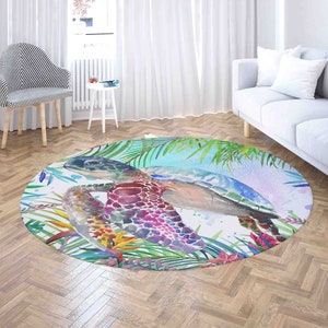 Sea Turtle Round Rug, Under The Sea Nursery Carpet, Ocean Party Home Decor, Sea Animal Kids Room Mat, Circle Underwater World Floor Mat
