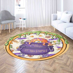 Spooky Halloween Candies Round Rug, Monster Candy Carpet, Sweet Scary Home Decor, Kids Room Playmat, Circle Kitchen Floor Mat