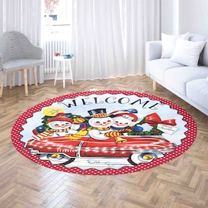 Welcome Home Carpet Rug, Christmas Snowman Mat, Winter Holidays Home Decor Nursery Kids Room Mat, Round Bath Mat, Circle Kitchen Floor Mat