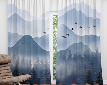 Blue Mountain Forest Blackout Curtains, Nature Home Decor