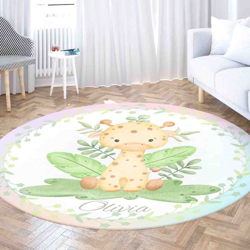 Safari Animals Nursery Pink Elephant Area Rug Carpet Baby Girl Etsy