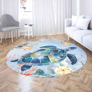 Meeres-Schildkröte Teppich Teppich, Seestern Unterwasser-Matte, Ocean Lover Wohnkultur Kinderzimmer Kinderzimmer Matte, runde Badematte, Kreis Küche Bodenmatte