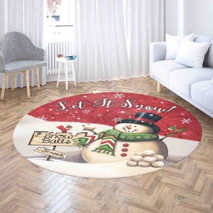Winter Snowman Carpet Rug, Christmas Snowball Mat, Xmas Home Decor Nursery Kids Room Mat, Round Bath Mat, Circle Kitchen Floor Area Mat