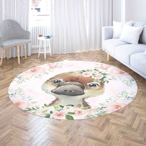 Little Platypus Nursery Carpet, Australia Animals Round Rug, Floral Baby Room Decor, Pink Roses Baby Shower Gift, Duckling Kids Room PlayMat