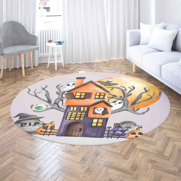 Halloween Rug Pumpkin Ghost Carpet Spooky Halloween Home Decor Personalized Kids Room PlayMat Round Playroom Mat Circle Floor Mat