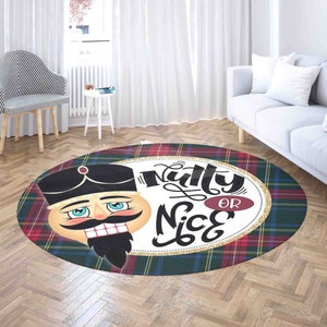 Christmas Nutcracker Round Rug, Christmas Plaid Carpet, Xmas Home Decor Gift, Kids Room Playmat, Nutcracker Face Rug, Living Room Area Mat