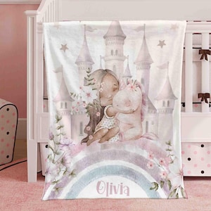Unicorn Girl Blanket Personalized Baby Blanket Rainbow Princess Kids Custom Name Blanket Toddler Throw Baby Shower Gift For Girls