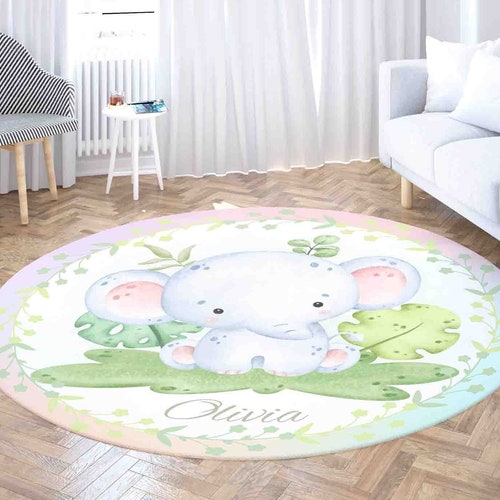 Safari Animals Nursery Pink Elephant Area Rug Carpet Baby Girl Etsy