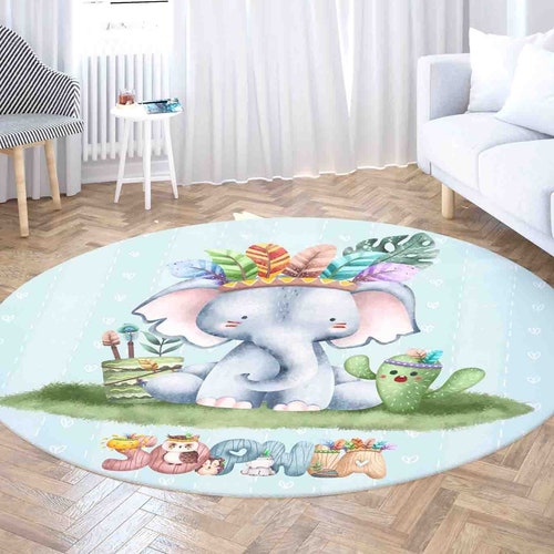 Safari Animals Nursery Pink Elephant Area Rug Carpet Baby Girl Etsy