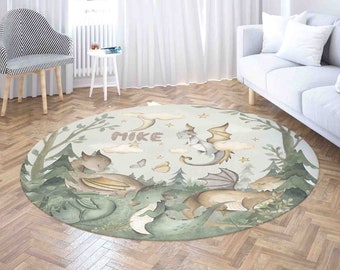 Tapis pour chambre d'enfant petit dragon, tapis bébé dinosaure, nom personnalisé, tapis pour chambre d'enfant, décoration pour chambre de bébé garçon, tapis de salle de jeux pour enfants, cadeau de baby shower, cadeau de rentrée