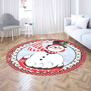 Vintage Snowman Round Rug, Merry Christmas Mat, Winter Xmas Home Decor, Nursery Kids Room Mat, Round Bath Mat, Circle Kitchen Floor Mat