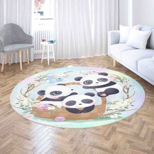 Baby Panda Familie Blumenkranz Personalisierter Name Teppich Teppich, Wohnkultur Kinderzimmer Kinderzimmer Matte, Badezimmer Wohnzimmer Kreis Bodenmatte