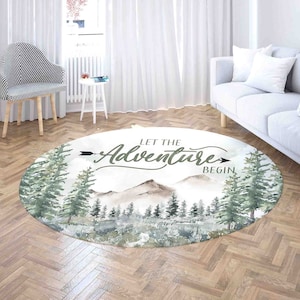 Let the Adventure Begin Round Rug, Positive Quote Mat, Travel Explorer Home Decor Carpet, Hiker Birthday Gift, Camping Lover Gift
