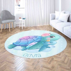 Mama und Baby Meeresschildkröte Rund Teppich, Name Kinderzimmer Teppich, Ocean Baby Shower Party Decor, Kinderzimmer Kreis Spielmatte, Geschenk für Neugeborene