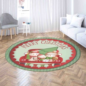 Snowman Family Round Rug, Merry Christmas Mat Gift, Winter Xmas Home Decor, Nursery Kids Room Mat, Round Bath Mat, Circle Kitchen Floor Mat