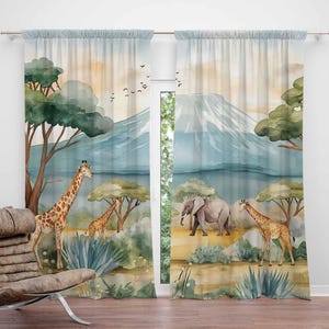 Safari Animals Kids Curtains Baby Boy Room Curtain Blackout Curtains Nursery Curtains Child Room Curtains Toddler Playroom Curtains