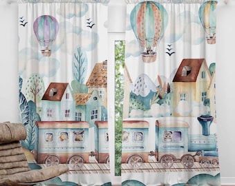 Train Nursery Curtains Hot Air Balloon Kids Bedroom Curtains Black Out Curtains Nursery Decor Baby Room Curtains Bedroom Living Room Curtain
