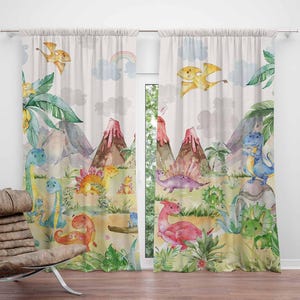 Dinosaur Curtains Dino Family Kids Bedroom Curtains Blackout Curtains Nursery Decor Baby Room Curtains Playroom Curtains
