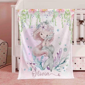 Coperta per neonati con sirena di mare, personalizzata con animali dell&#39;oceano, coperta per bambini con nome personalizzato, coperta in minky per baby shower, regalo per bambini piccoli