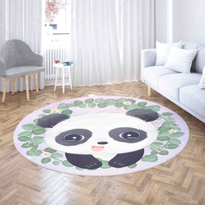 Niedlicher Baby Panda Blumen-Polyesterteppich, runde Bad-Bodenmatte, Kinderzimmer-Matte, Wohnzimmer-Kreis-Bodenmatte, Wohnkultur
